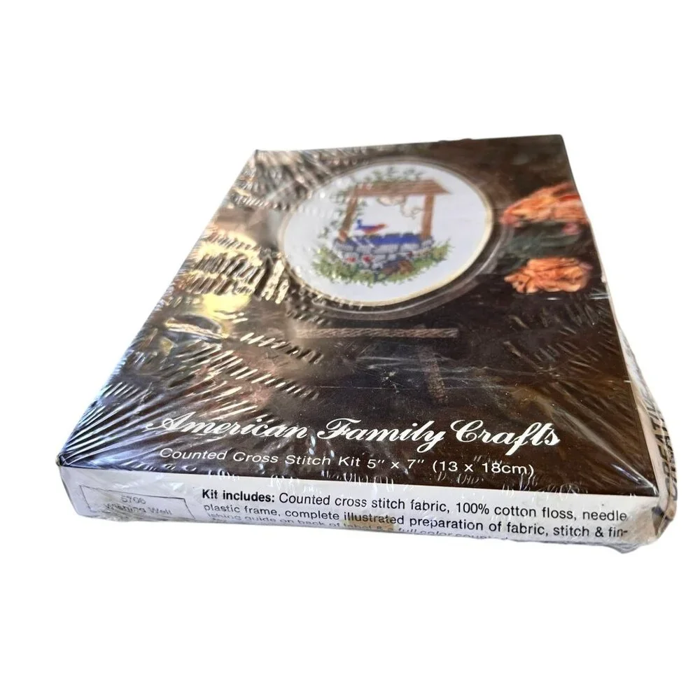American Family Crafts Counted Cross Stitch Kit 5706 Wishing Well 5 x 7  Frame